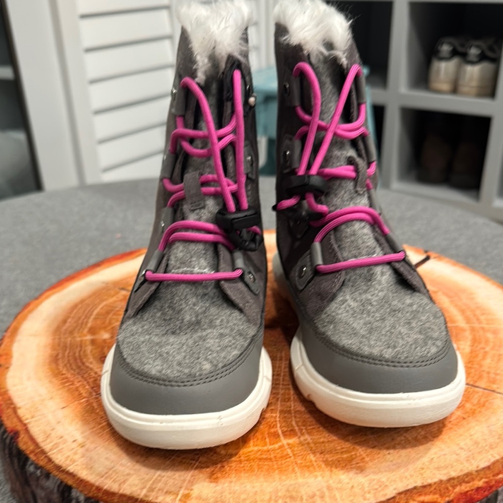 Gray and Pink Winter Boots
